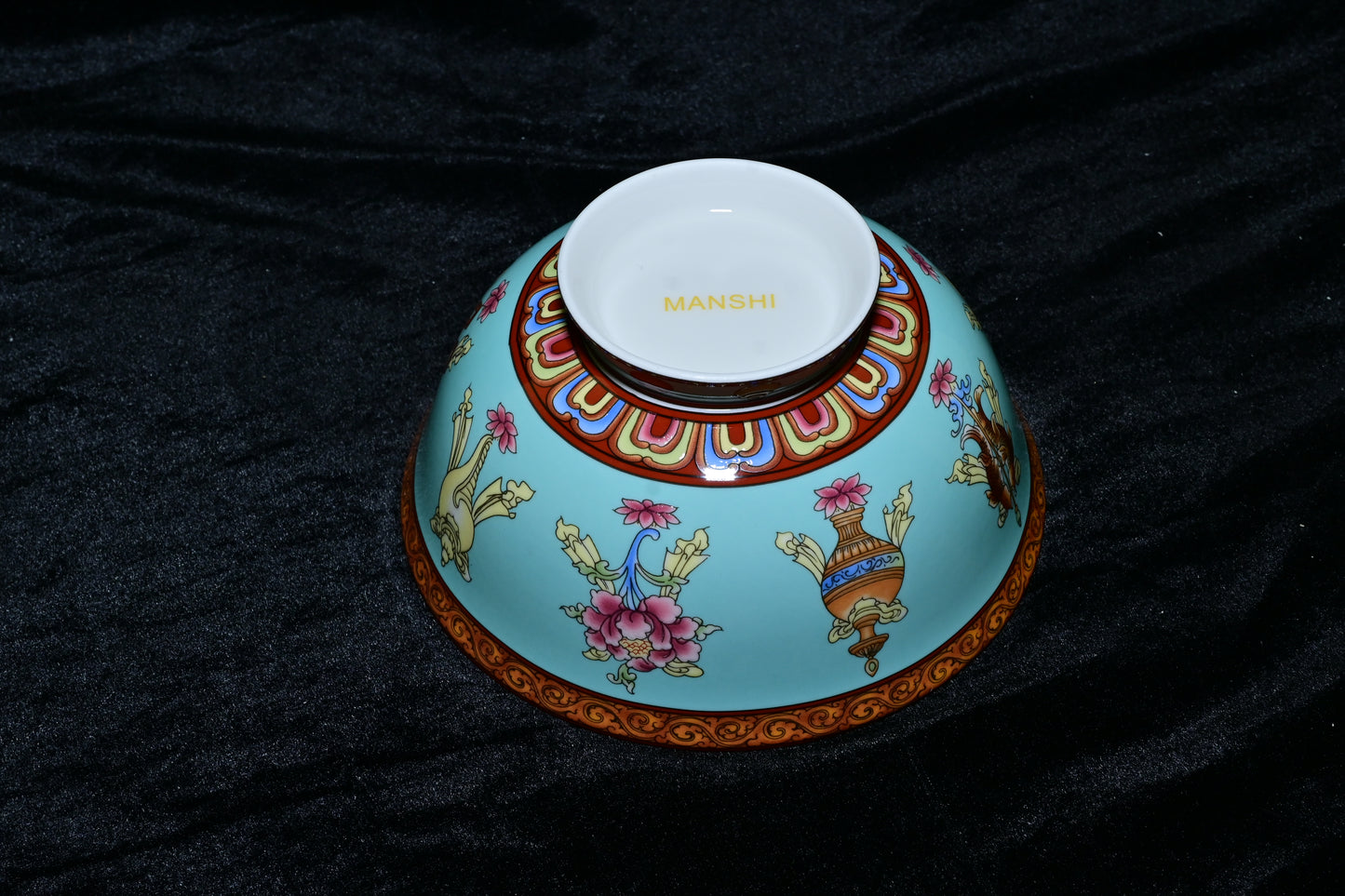 Tibetan Auspicious Symbol Porcelain Bowl – Luxury Ceramic Offering Bowl