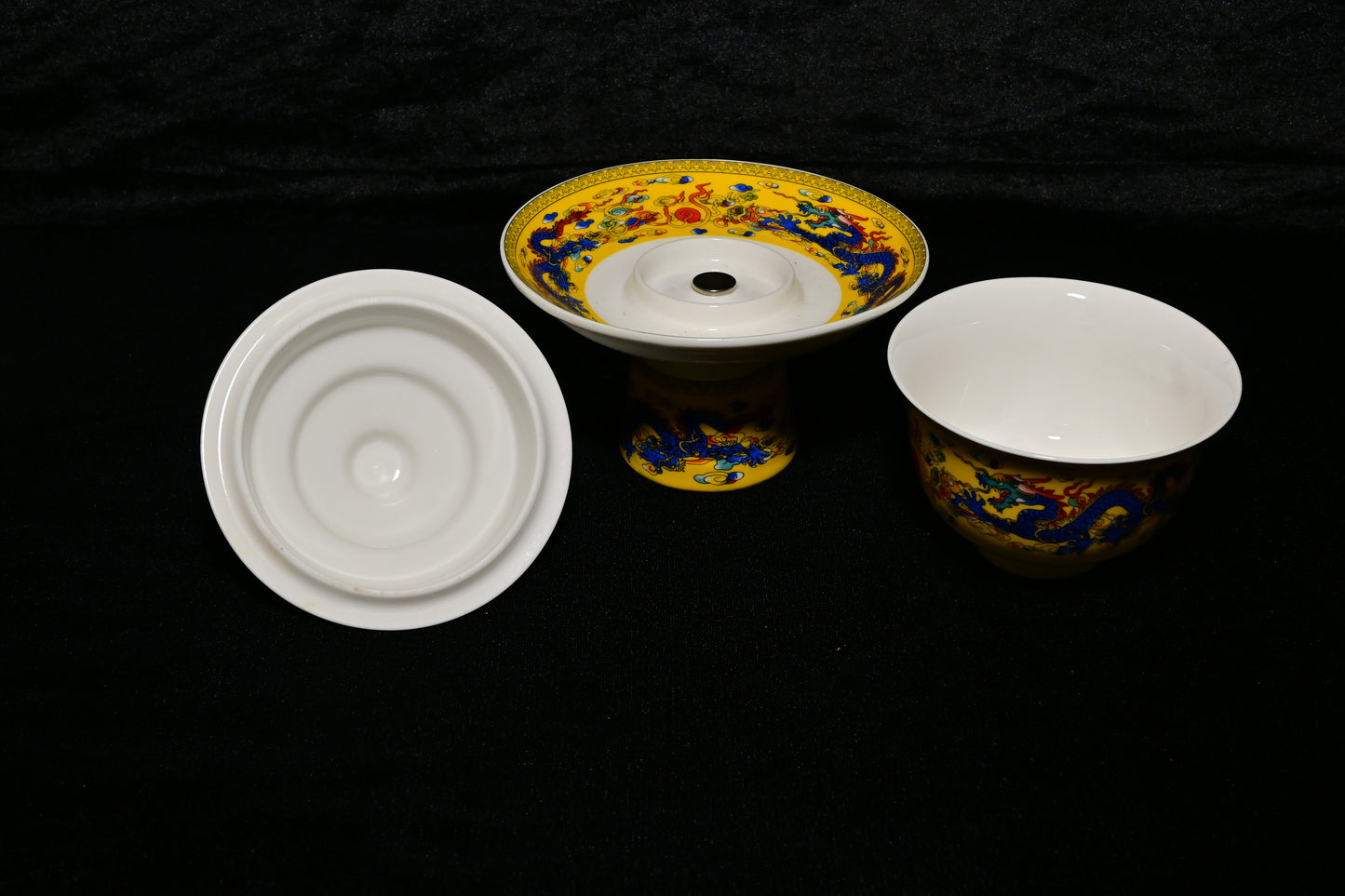 Traditional Ceramic Offering Bowl Set with Lid and Stand