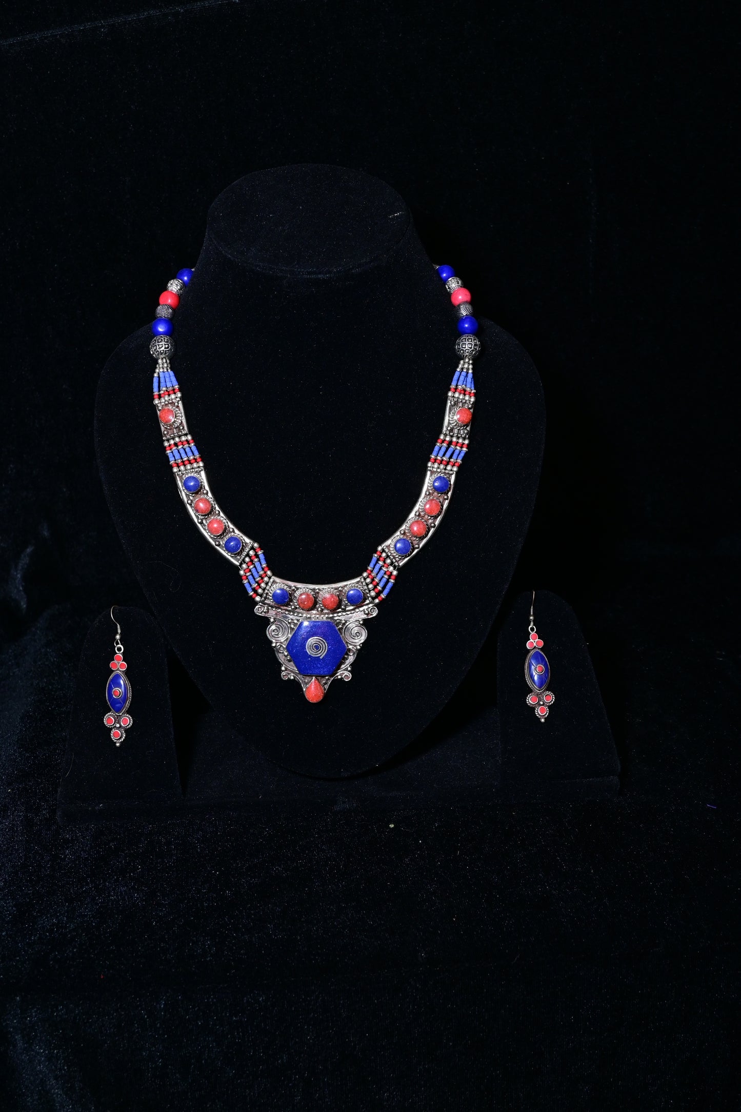 Royal Blue Tribal Necklace & Earring Set