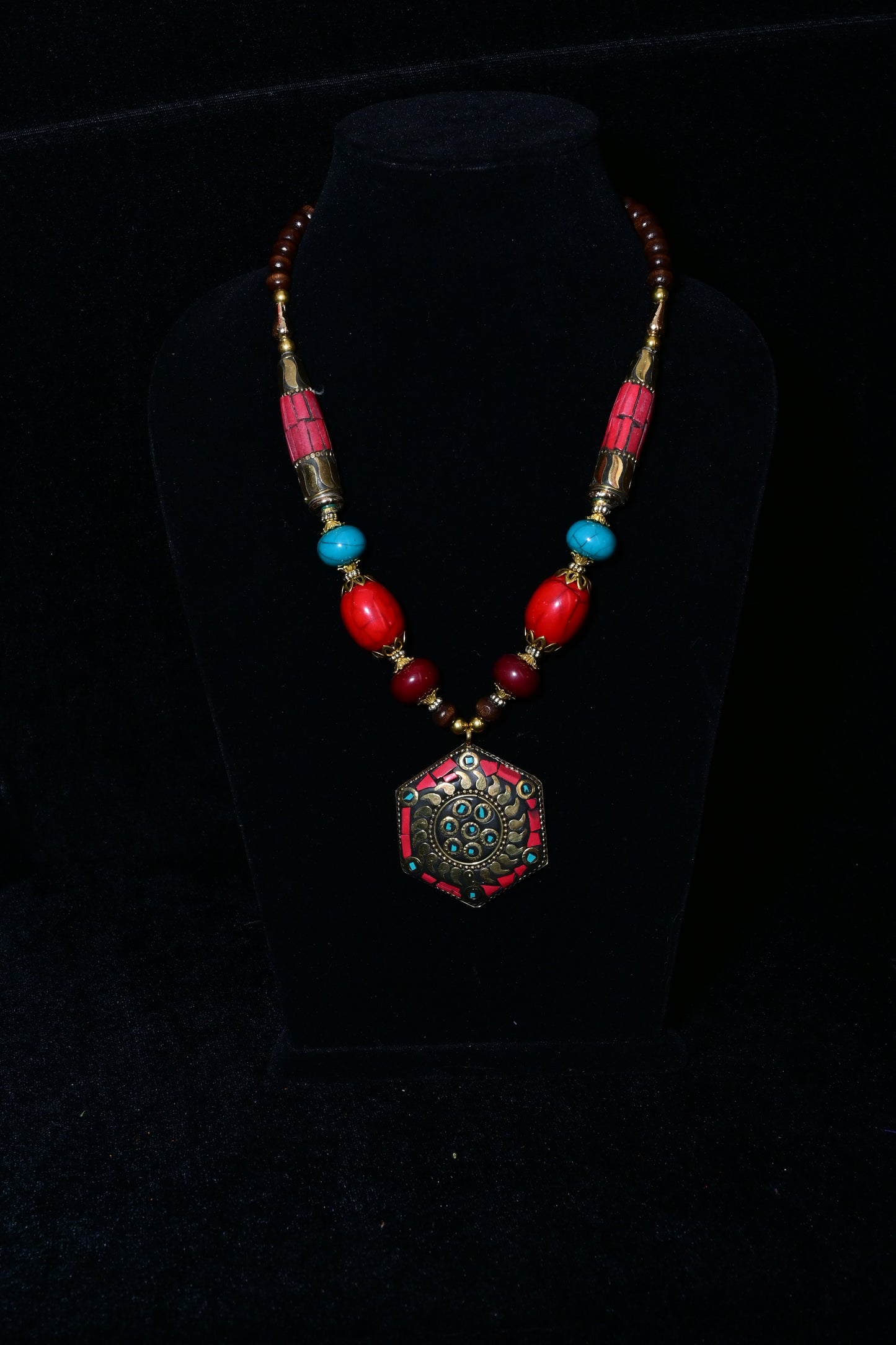 Multicolor Tibetan Necklace with Tribal Pendant