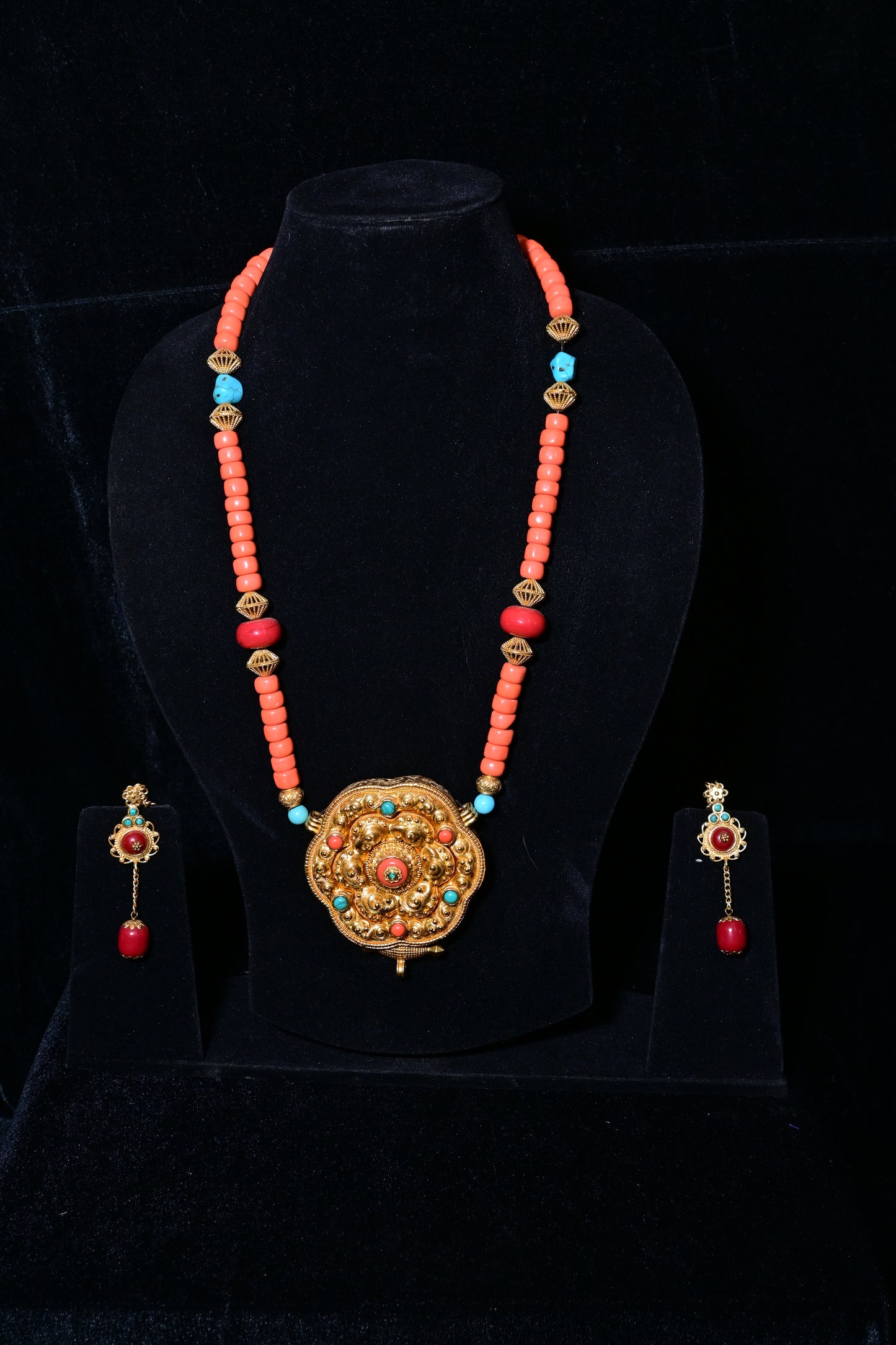 Coral & Turquoise Tibetan Statement Necklace Set