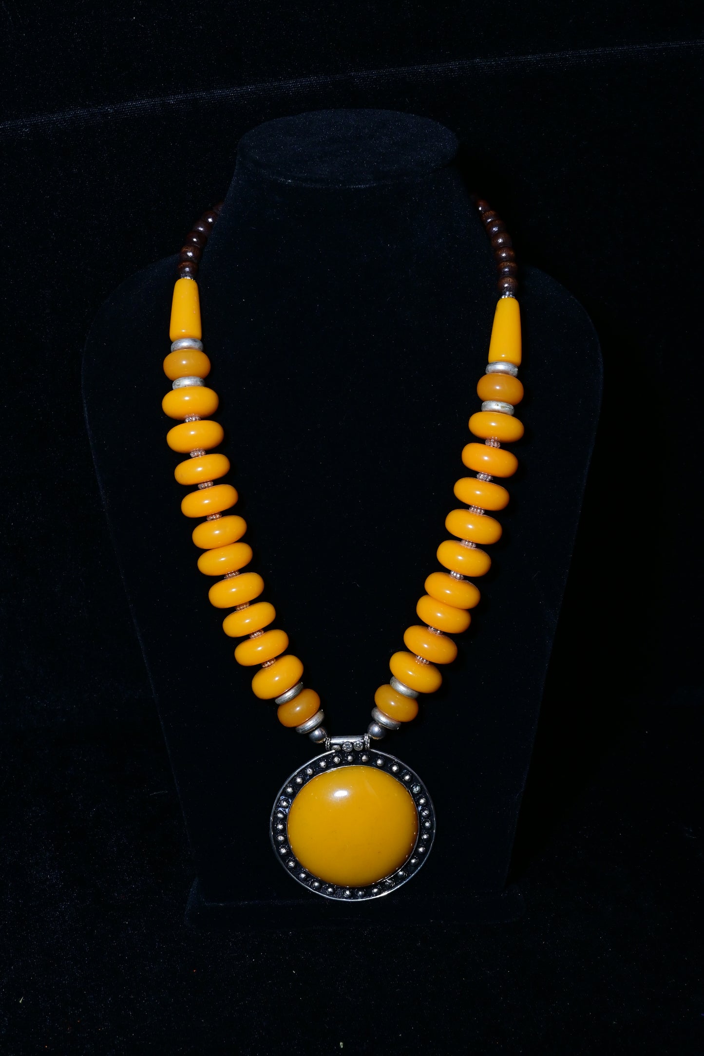 Round Pendant Beaded Statement Necklace