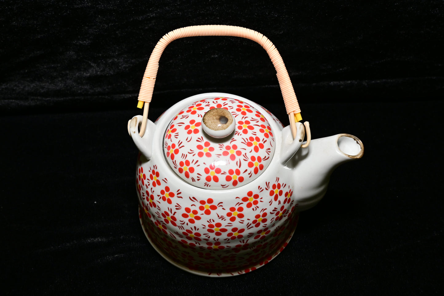 Red Floral Ceramic Teapot with Infuser