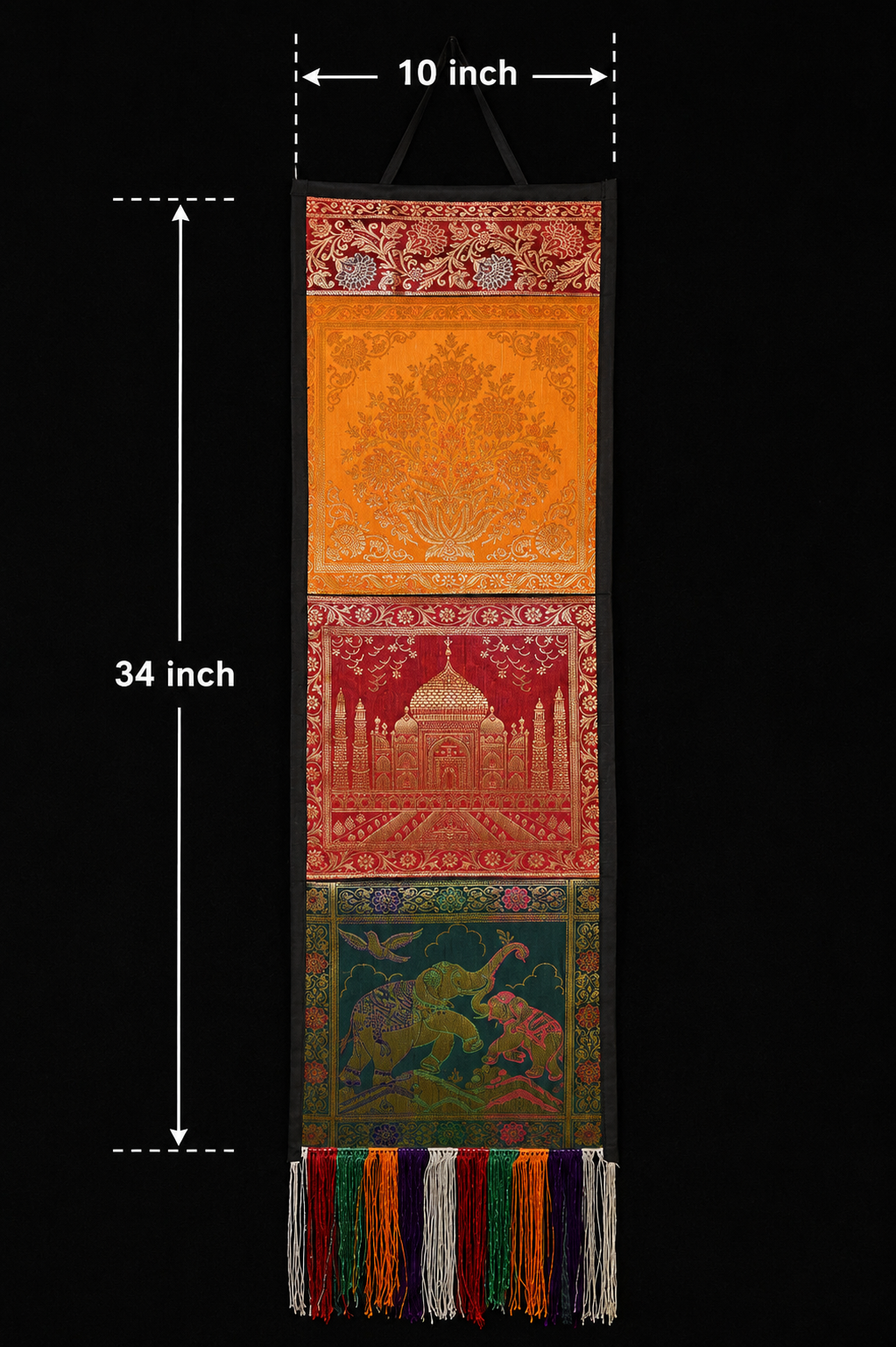 Multicolor Brocade Taj Mahal Elephant Wall Hanging
