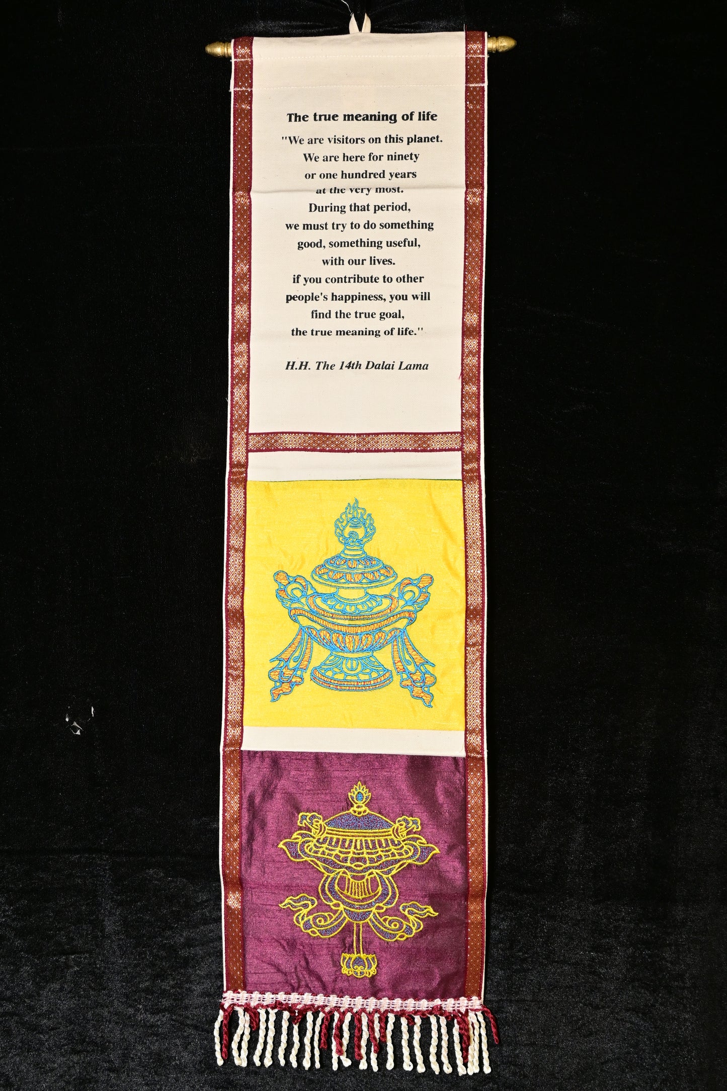 White Dalai Lama Quote Tibetan Wall Hanging