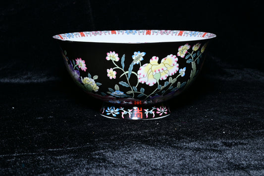 Gemini Thailand Black Floral Porcelain Decorative Bowl – Elegant Peony Edition