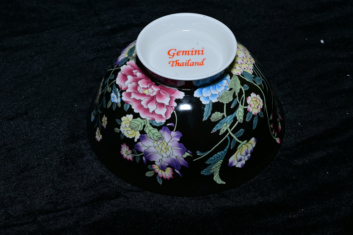 Gemini Thailand Black Floral Porcelain Decorative Bowl – Elegant Peony Edition