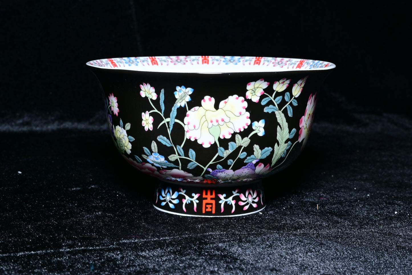Gemini Thailand Black Floral Porcelain Decorative Bowl – Elegant Peony Edition