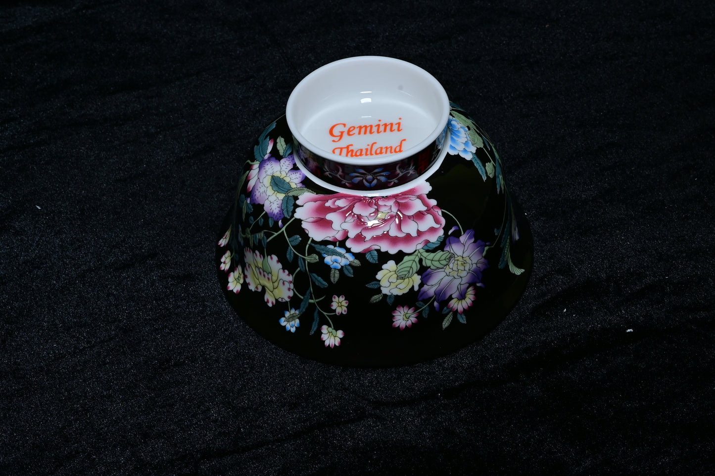 Gemini Thailand Black Floral Porcelain Decorative Bowl – Elegant Peony Edition
