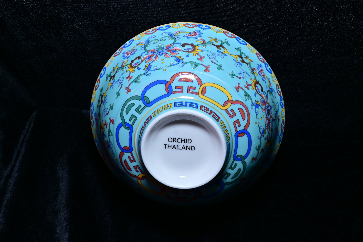 Orchid Thailand Porcelain Decorative Bowl – Light Blue Floral Happiness Motif Edition