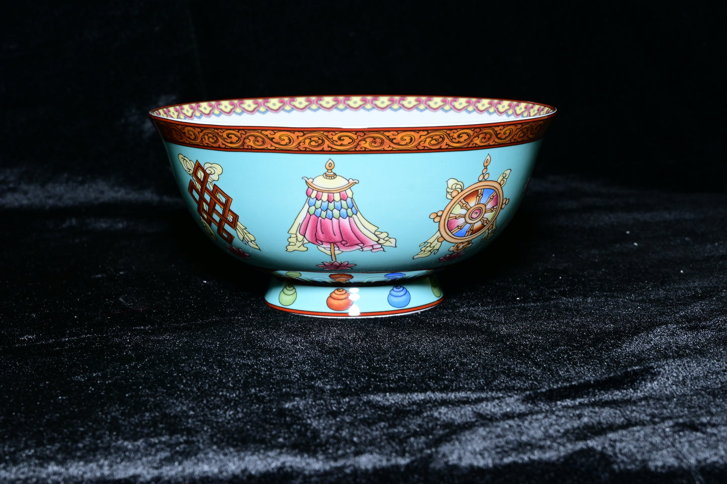 Tibetan Auspicious Symbol Porcelain Bowl – Luxury Ceramic Offering Bowl