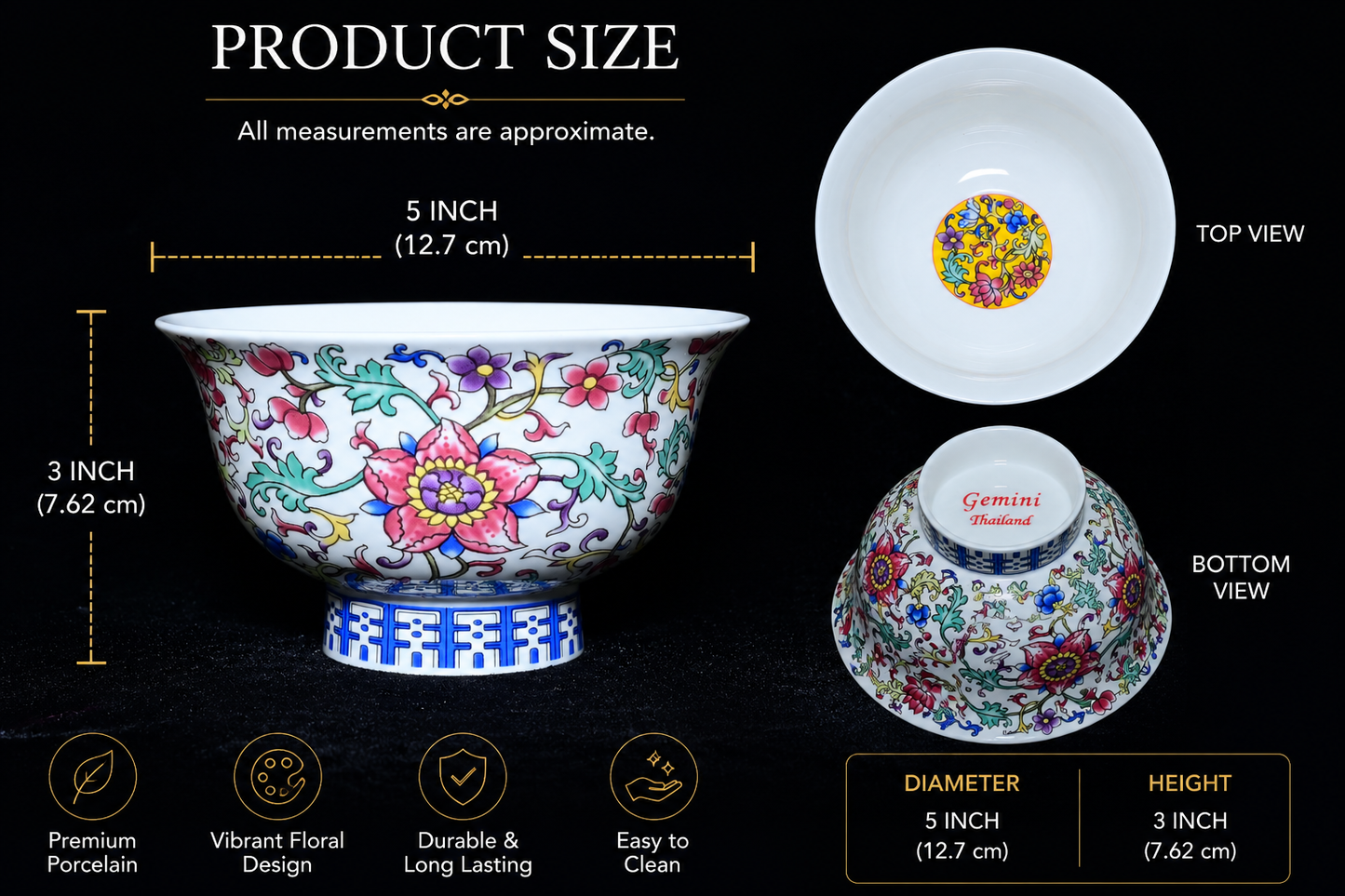 Gemini Thailand Floral Porcelain Offering Bowl