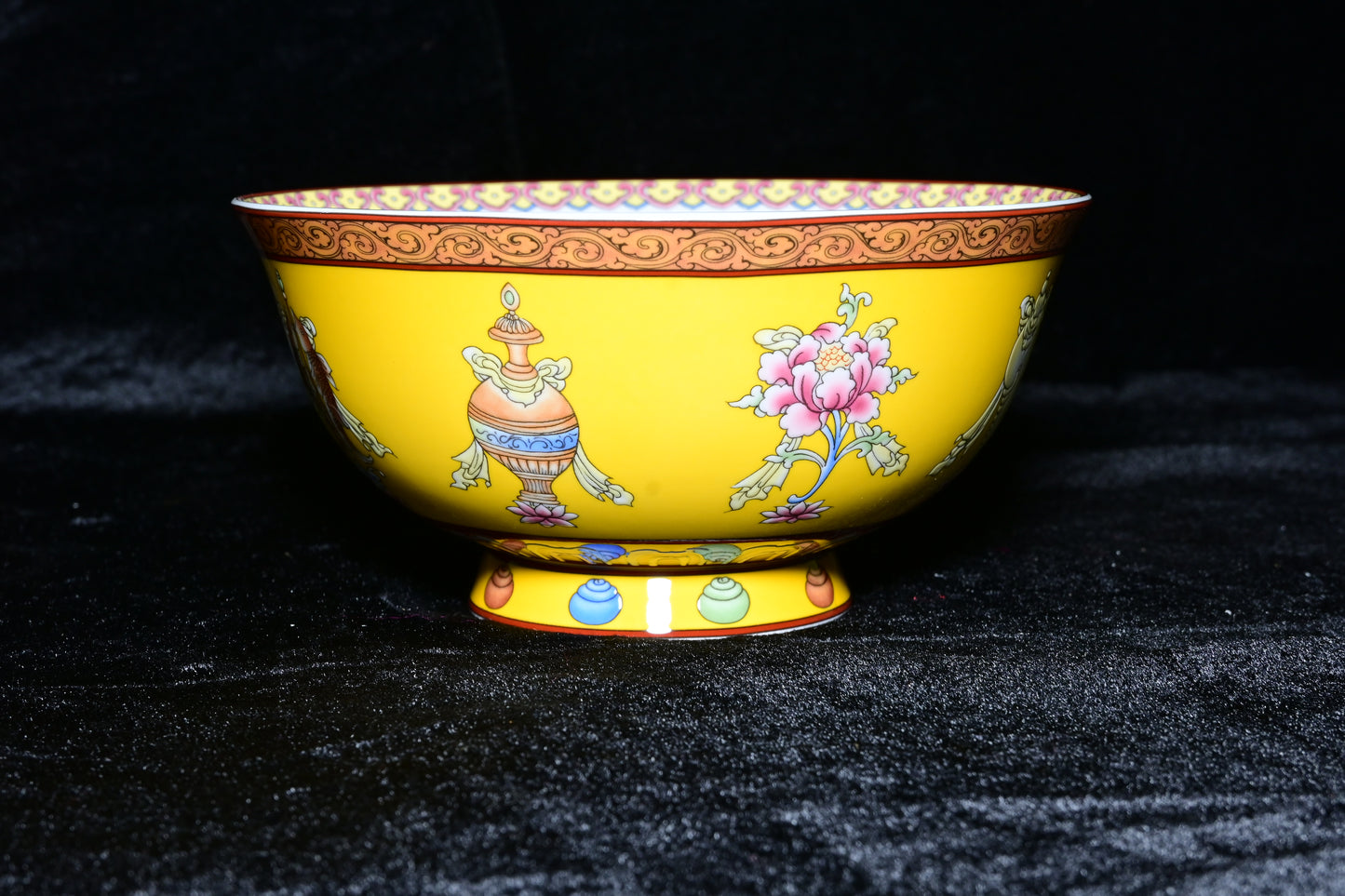 Tibetan Auspicious Symbol Porcelain Bowl – Luxury Ceramic Offering Bowl