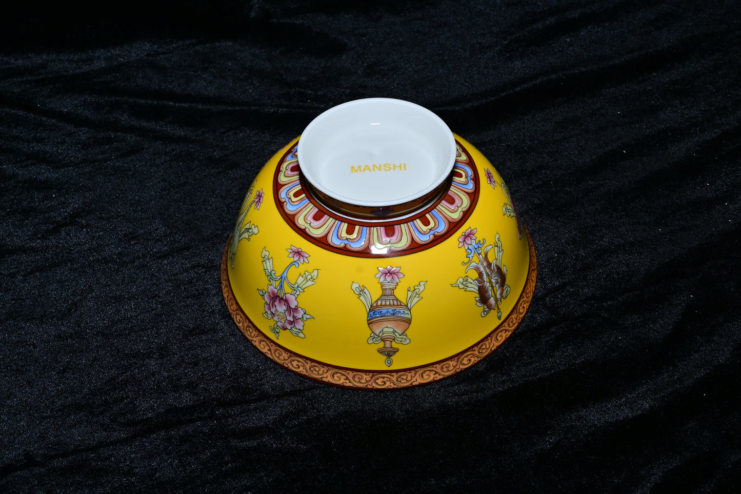 Tibetan Auspicious Symbol Porcelain Bowl – Luxury Ceramic Offering Bowl