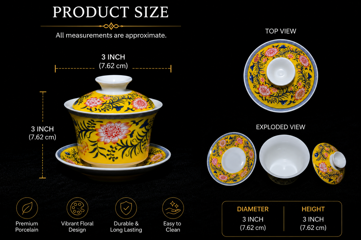 Floral Porcelain Gaiwan Tea Cup Set