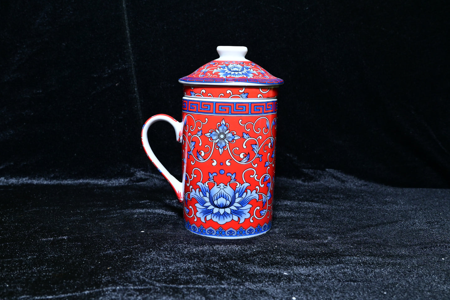 Traditional Tibetan Style Ceramic Tea Mug with Lid and Infuser