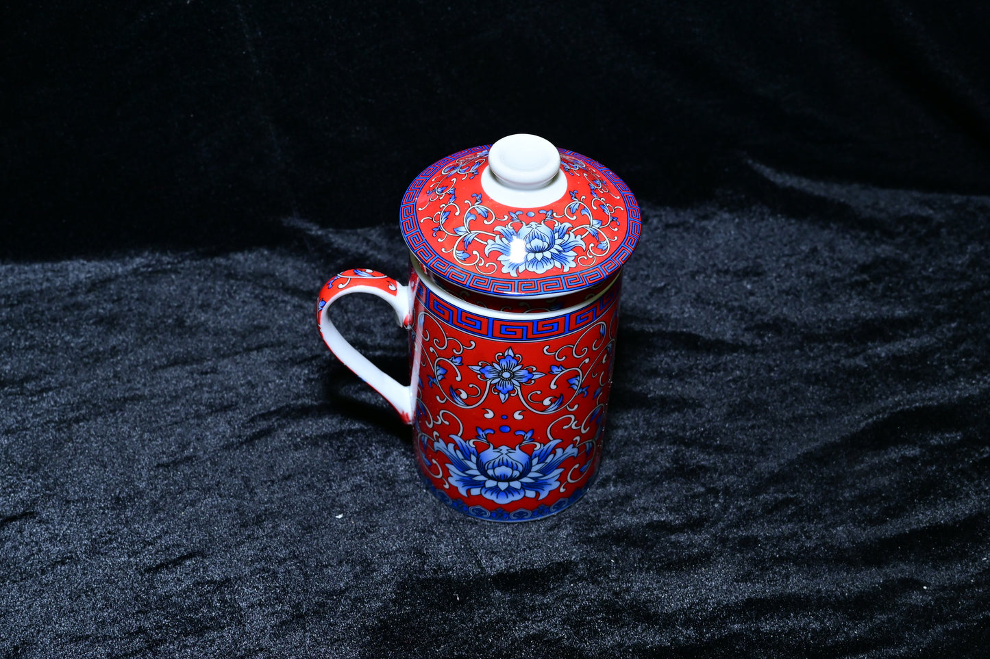 Traditional Tibetan Style Ceramic Tea Mug with Lid and Infuser