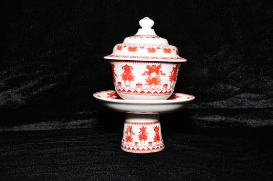 Traditional Ceramic Offering Bowl with Lid and Stand
