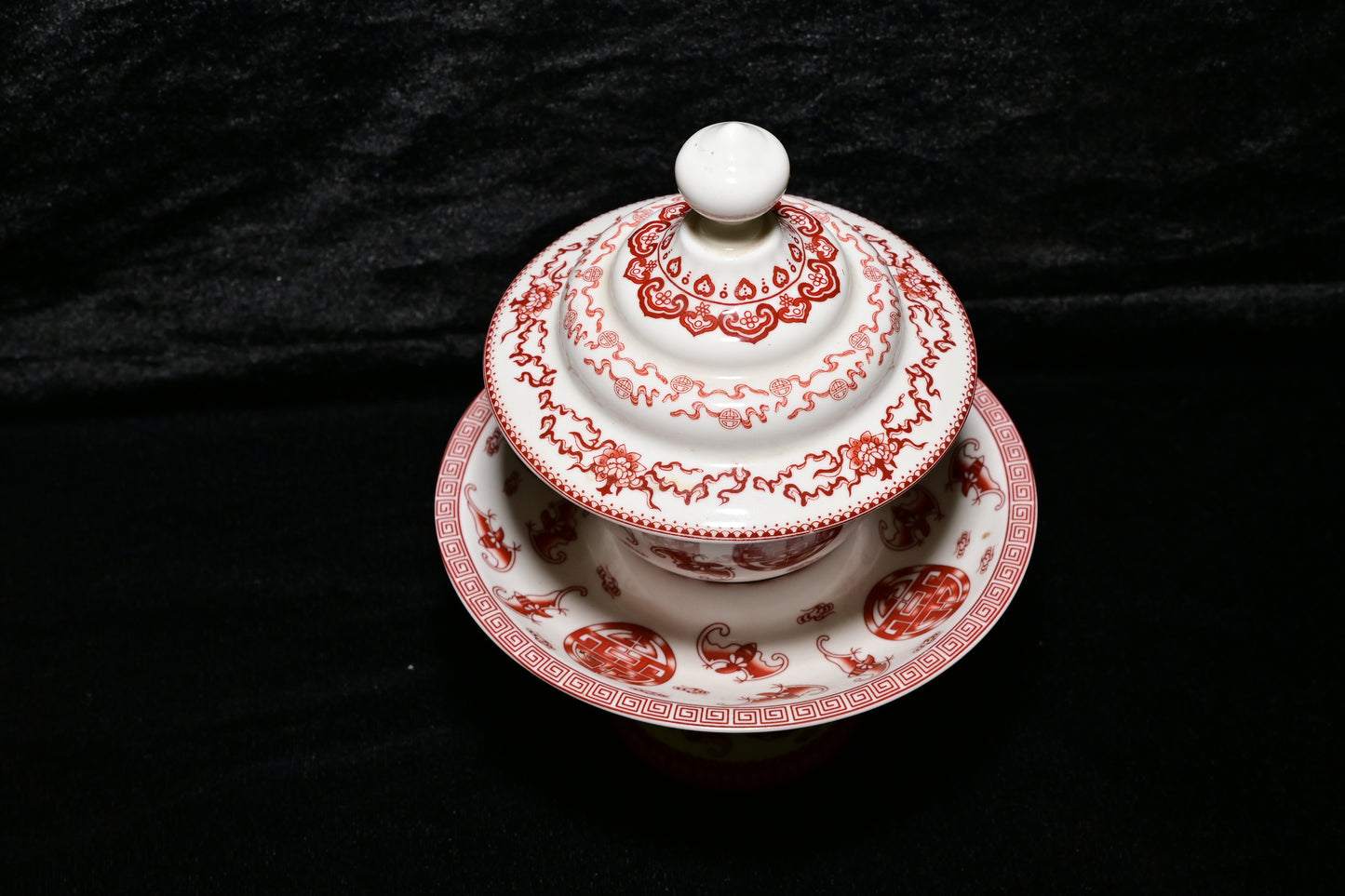 Traditional Ceramic Offering Bowl Set with Lid and Stand