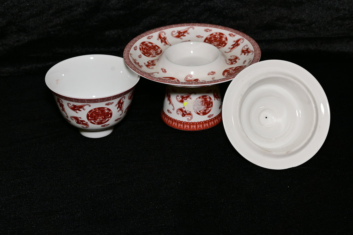 Traditional Ceramic Offering Bowl Set with Lid and Stand