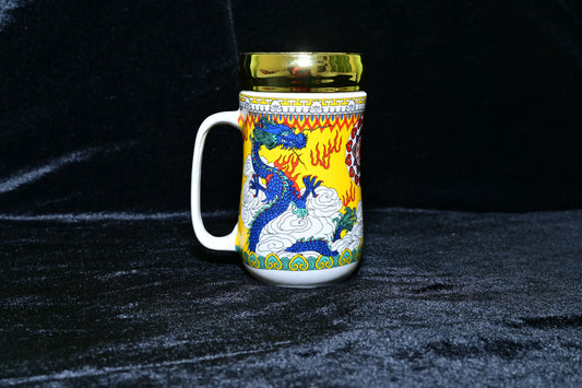 Traditional Dragon Design Ceramic Mug with Lid