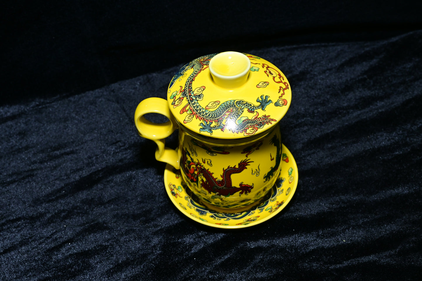 Traditional Dragon Design Ceramic Tea Mug with Lid & Strainer