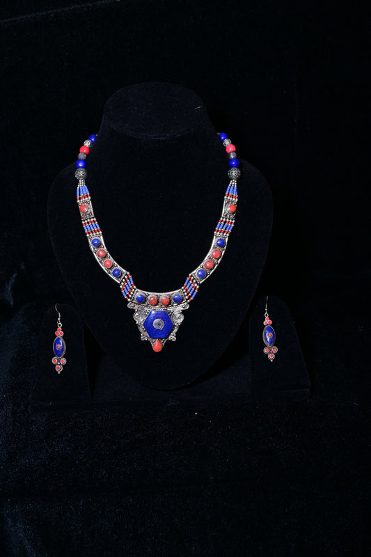 Royal Blue Tribal Necklace & Earring Set