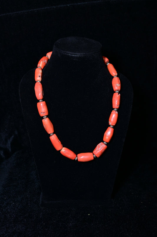 Rustic Coral Stone Beaded Necklace