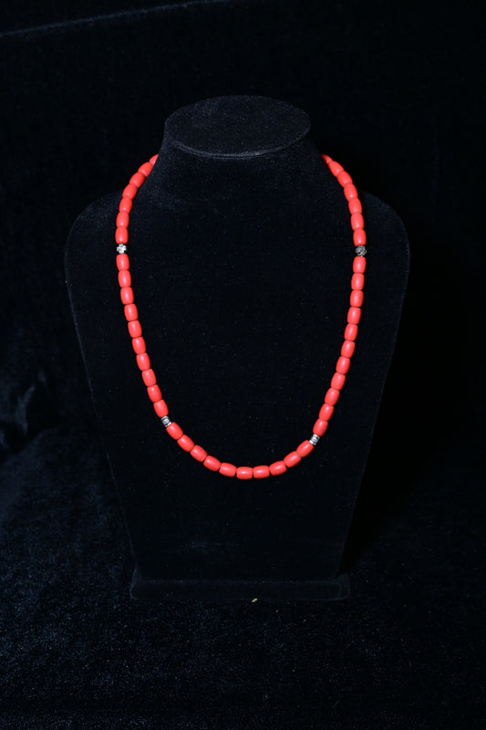 Minimal Coral Red Beaded Necklace