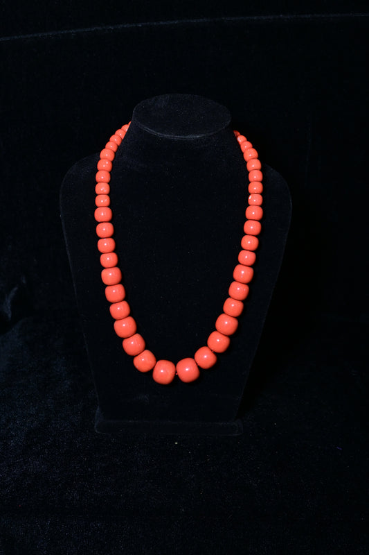 Bold Coral Red Statement Beaded Necklace