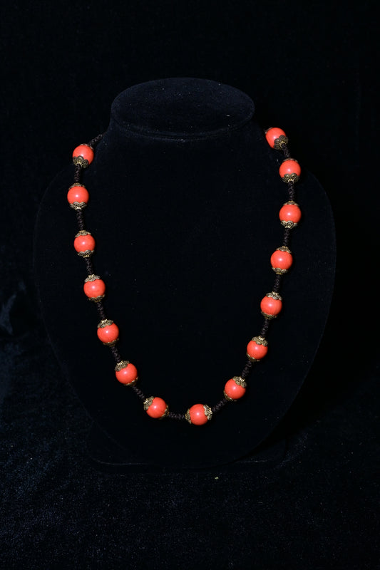 Handcrafted Coral Bead Rope Necklace