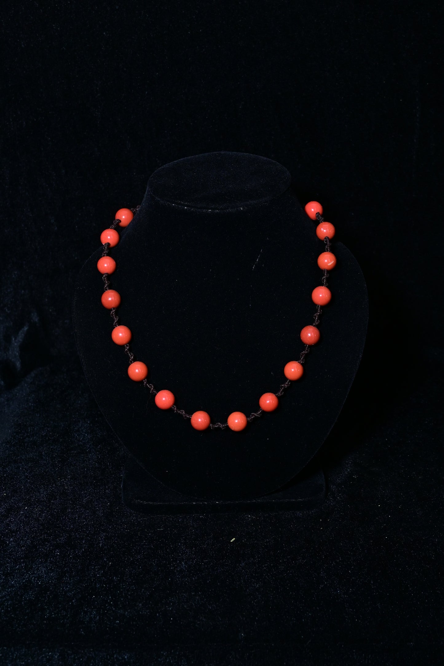 Minimal Coral Red Knotted Bead Necklace