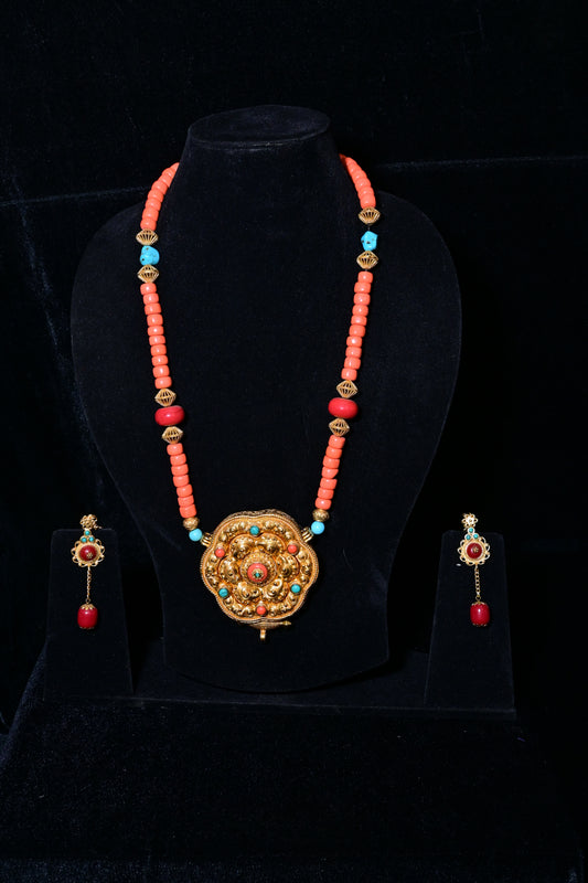 Coral & Turquoise Tibetan Statement Necklace Set