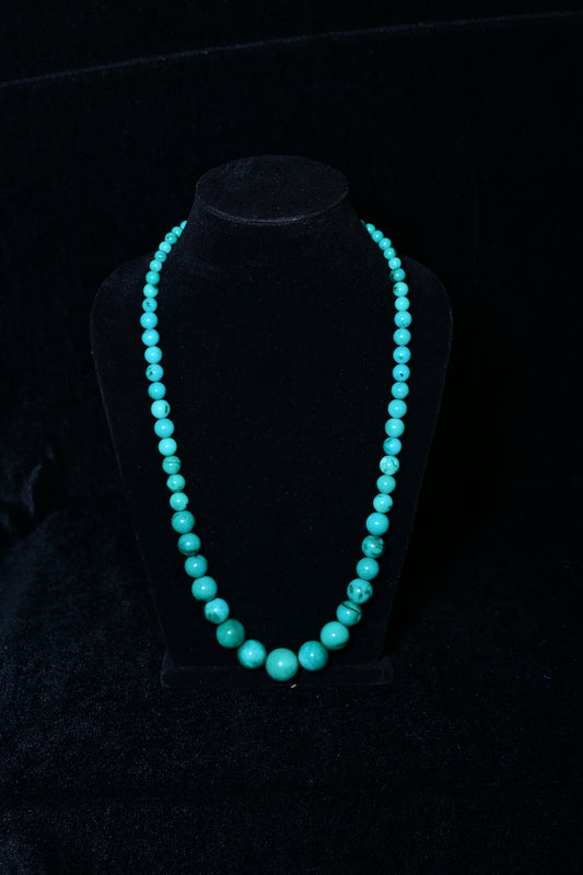 Graduated Turquoise Round Bead Necklace
