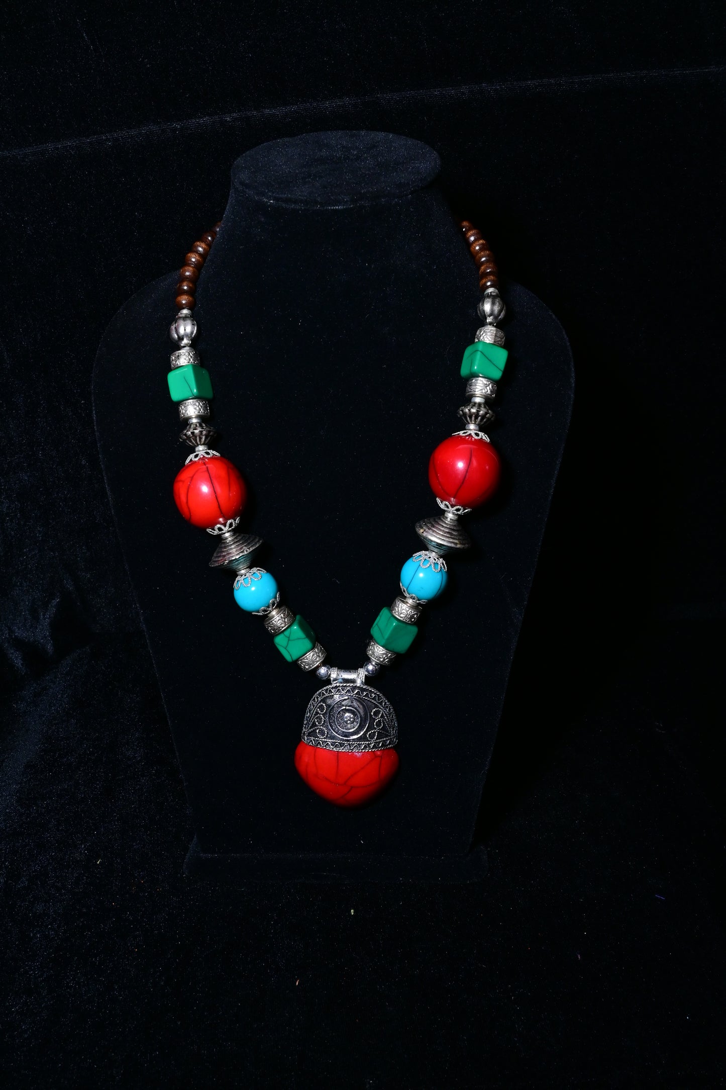 Handcrafted Tibetan Coral & Turquoise Statement Necklace