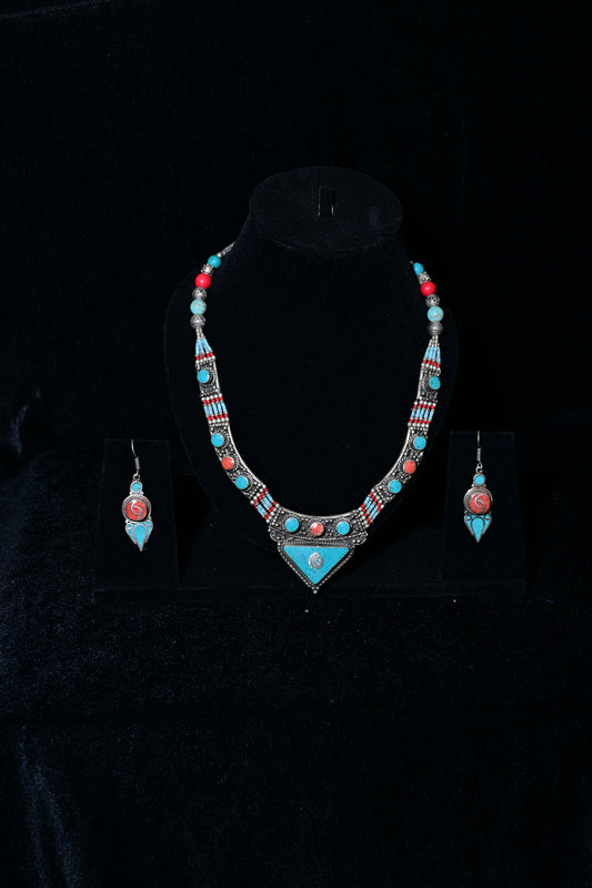 Turquoise Tribal Necklace & Earring Set