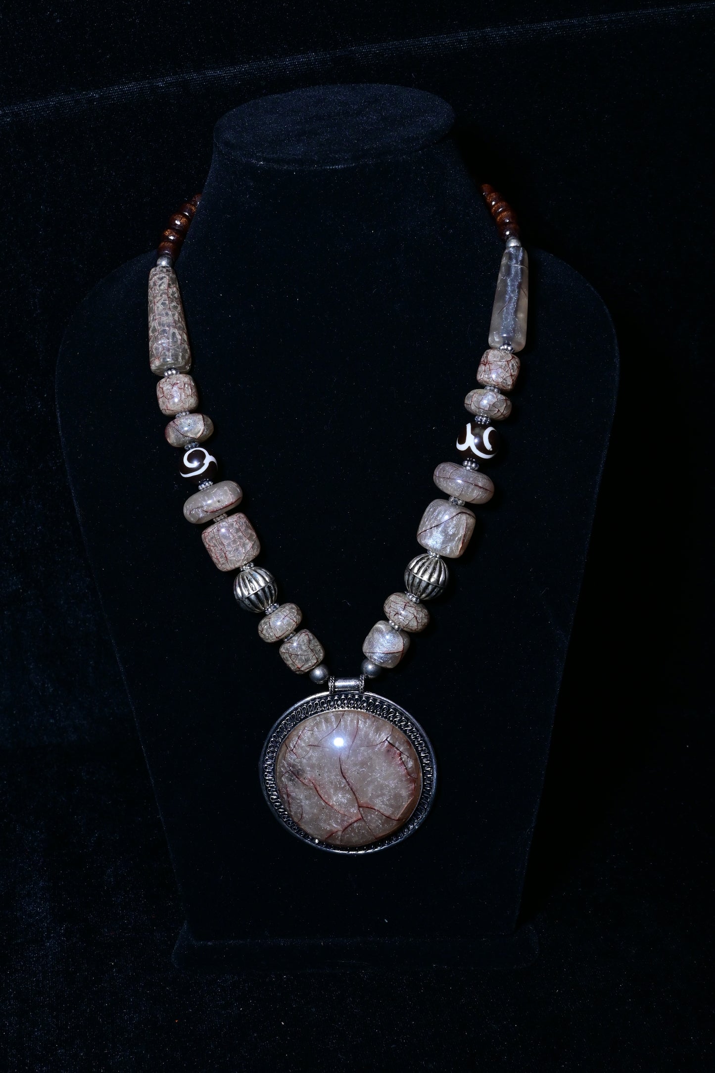Natural Stone Statement Pendant Necklace