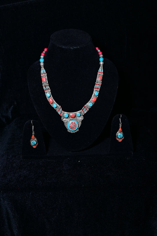 Coral & Turquoise Tibetan Jewelry Set
