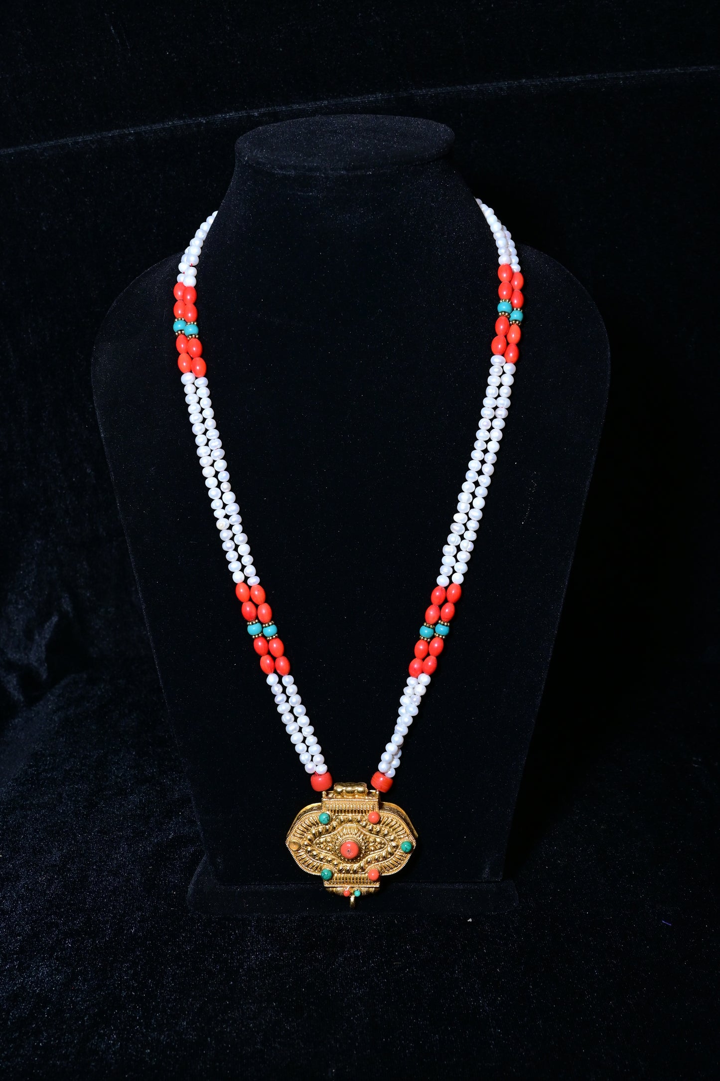 Traditional Tibetan Beaded Necklace with Antique Pendant