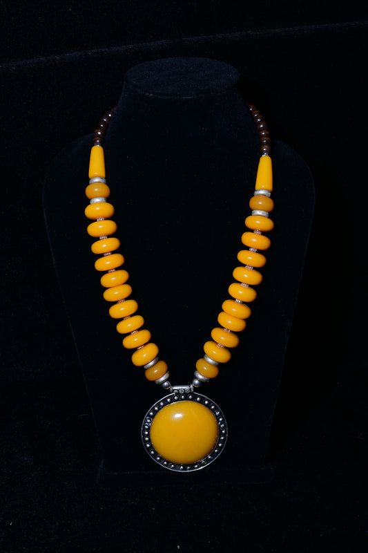 Round Pendant Beaded Statement Necklace