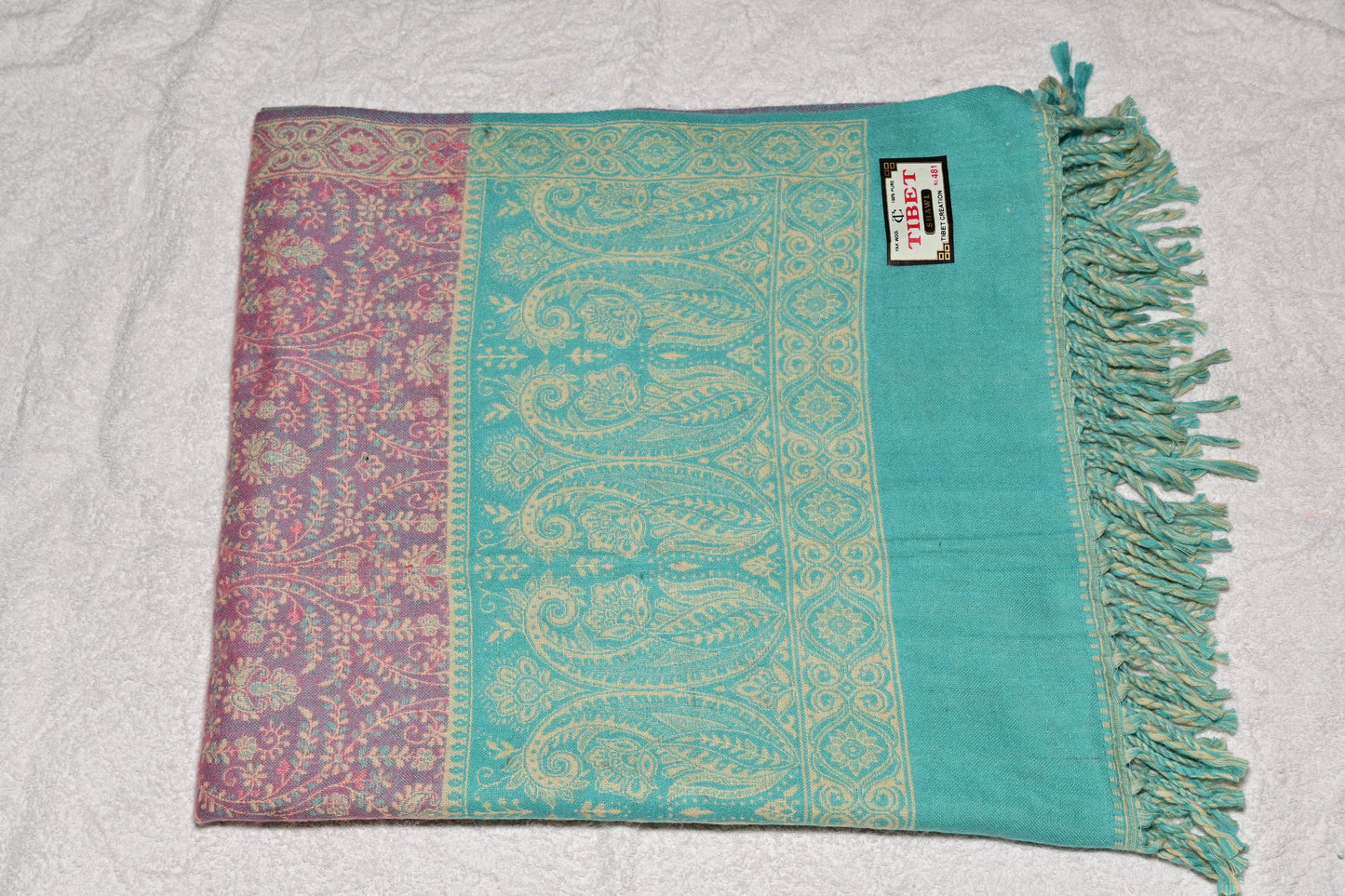 Green Tibet Yak Wool Patterned Shawl