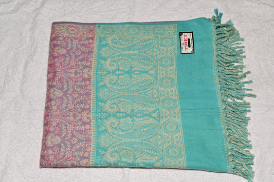 Green Tibet Yak Wool Patterned Shawl