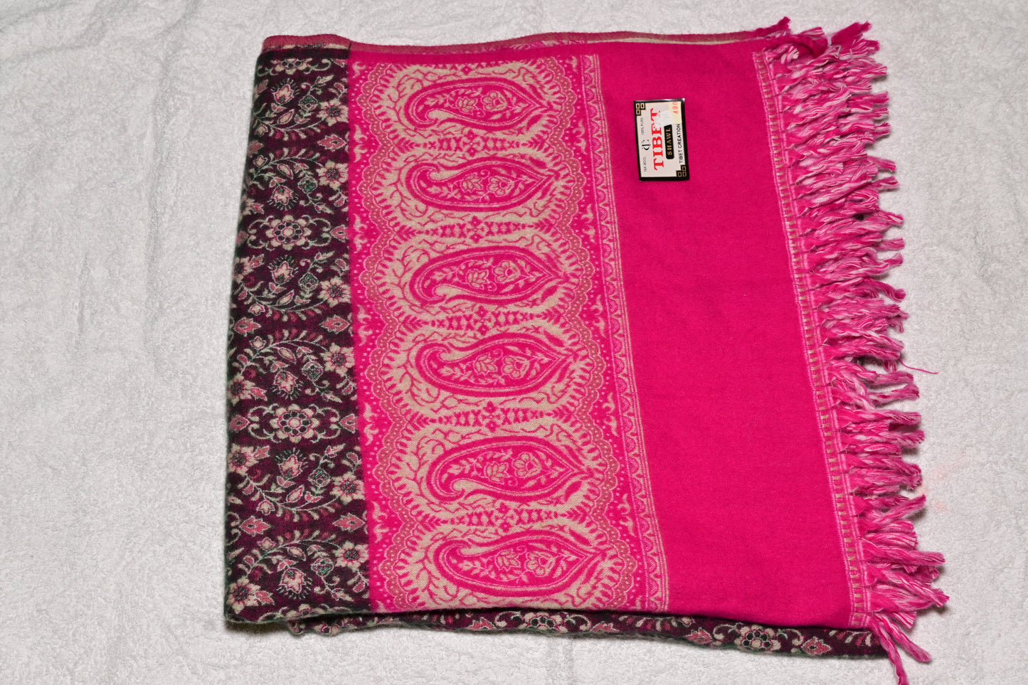 Pink Tibet Yak Wool Patterned Shawl
