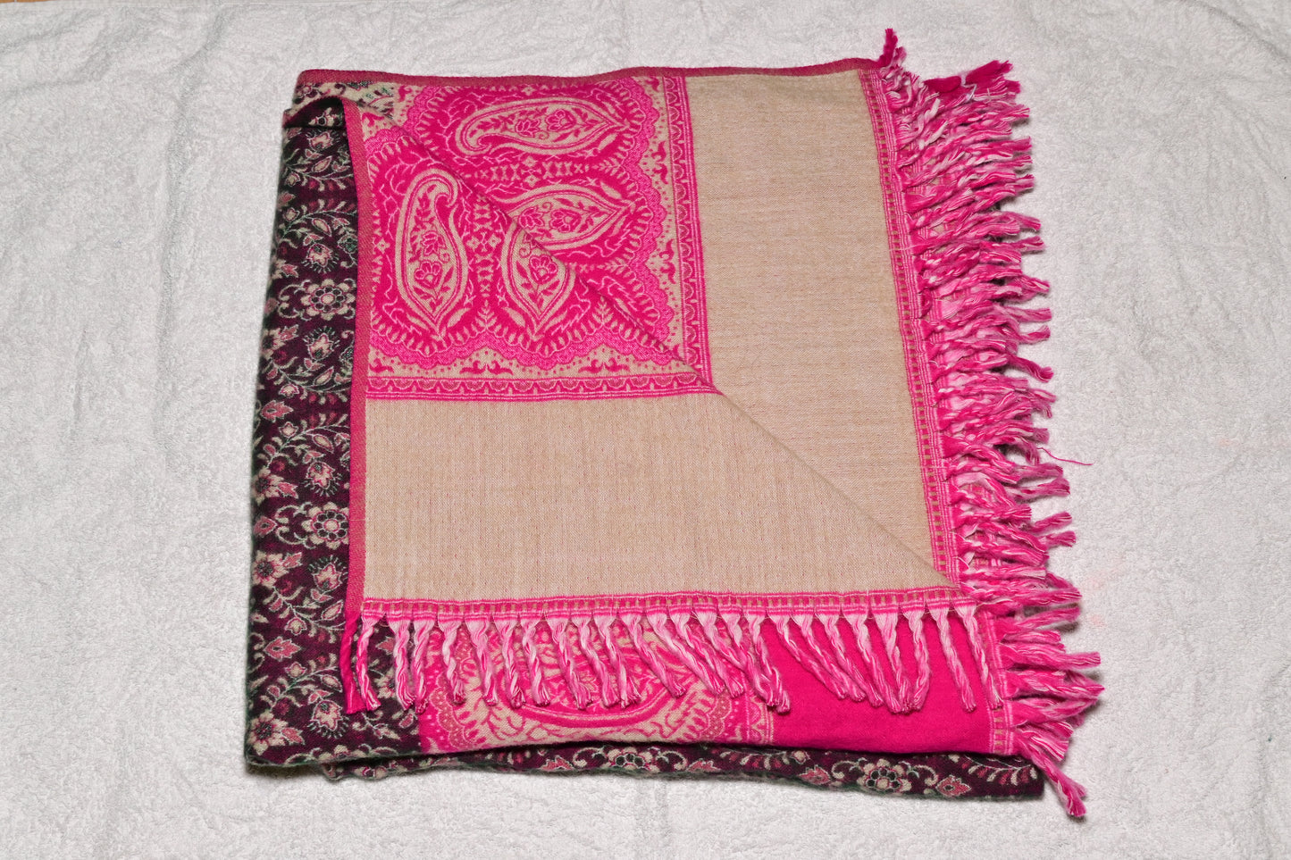 Pink Tibet Yak Wool Patterned Shawl