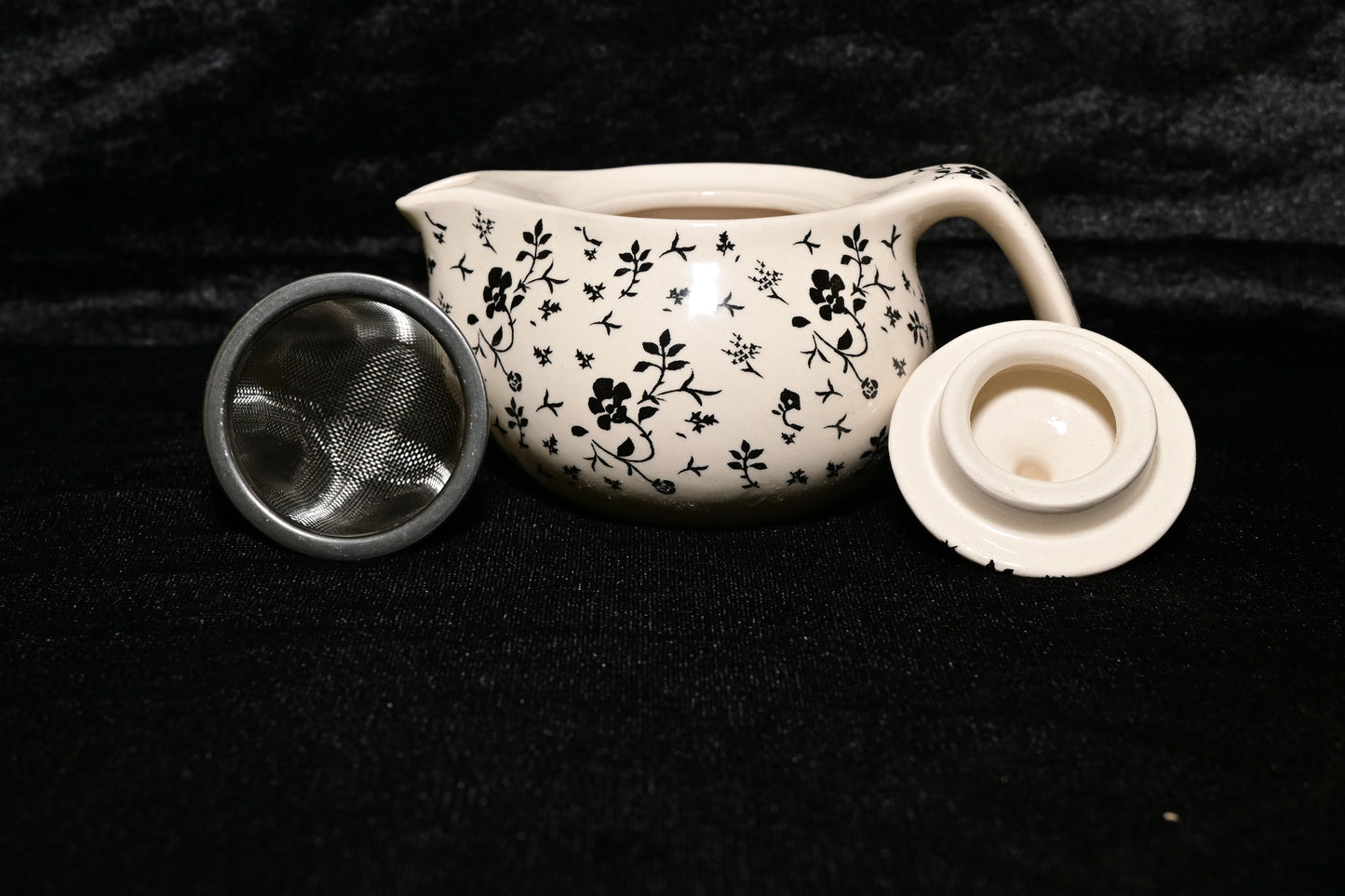 Black Floral Ceramic Teapot with Infuser
