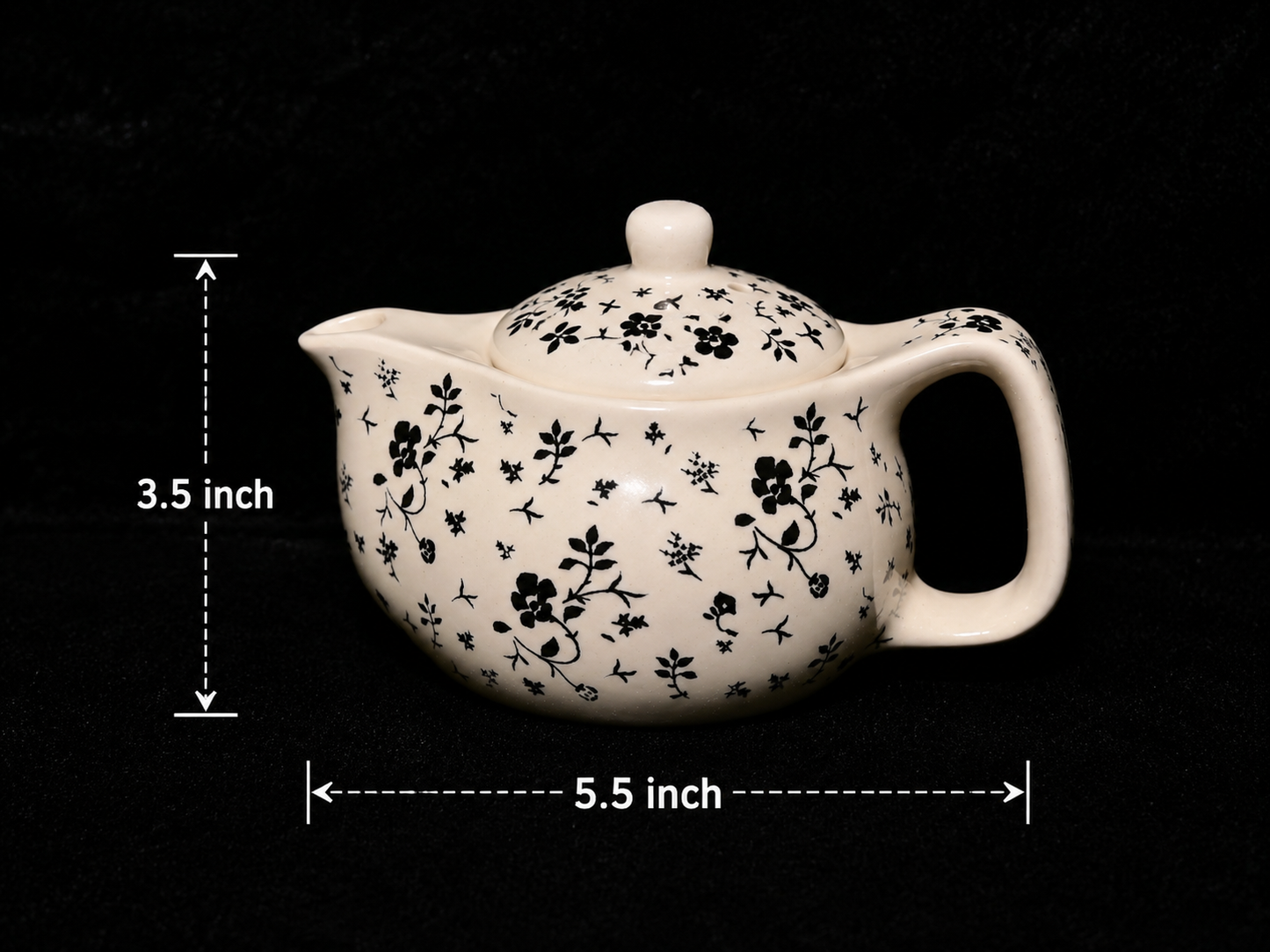 Black Floral Ceramic Teapot with Infuser