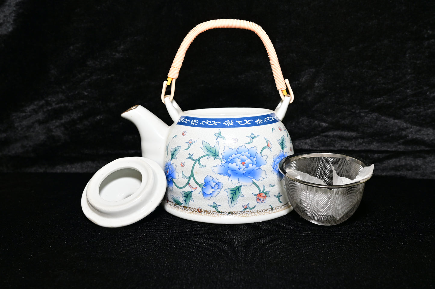 Blue Floral Ceramic Teapot with Infuser
