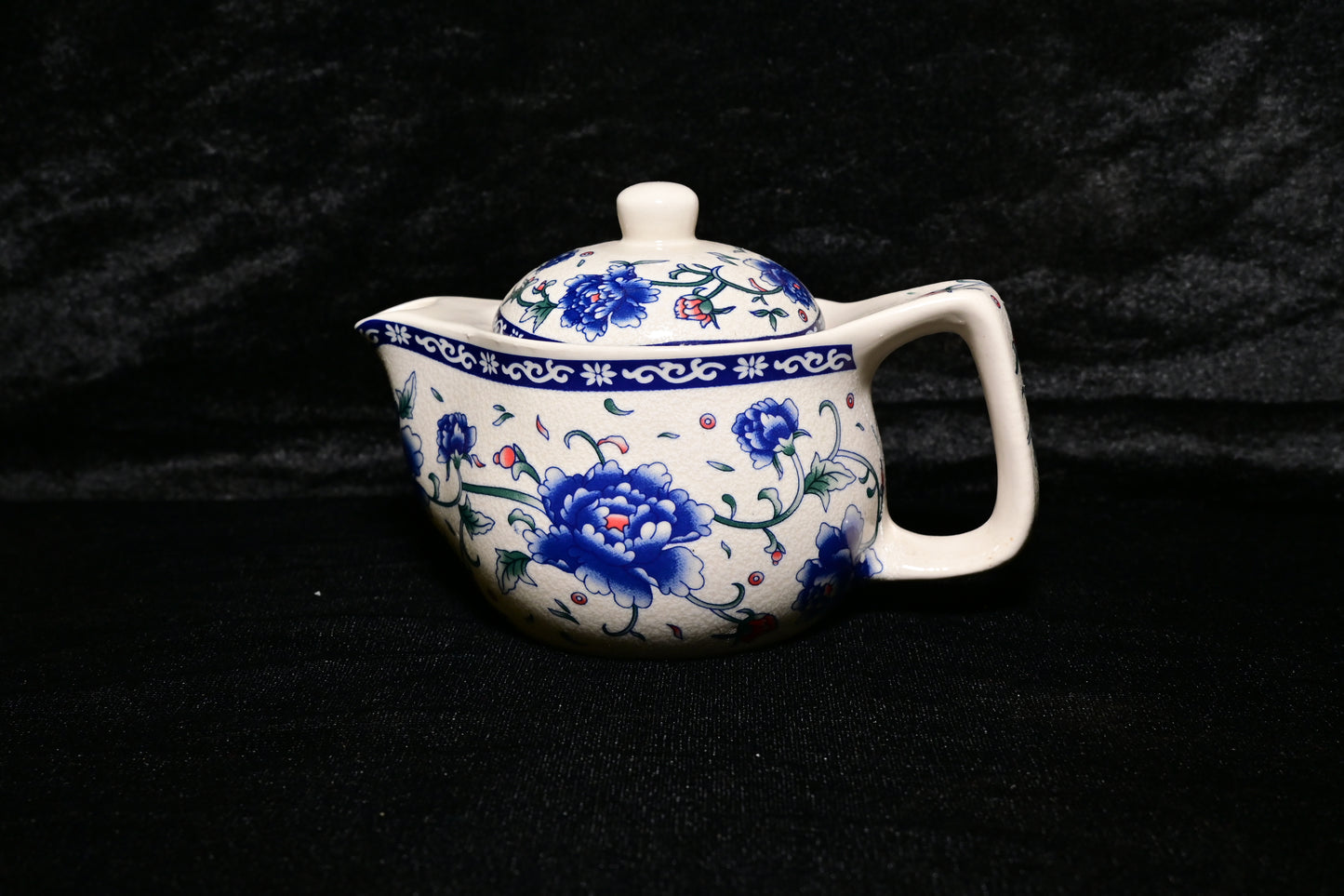 Blue Floral Low Ceramic Teapot with Infuser