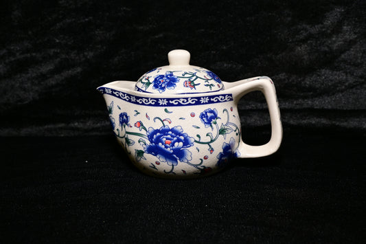 Blue Floral Low Ceramic Teapot with Infuser