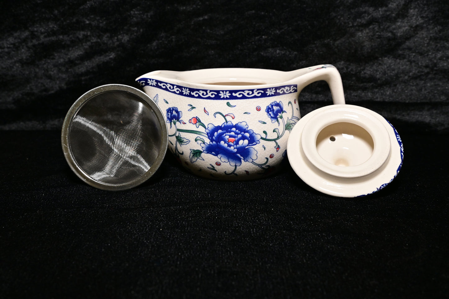 Blue Floral Low Ceramic Teapot with Infuser